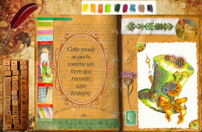 maquette-p45-texte-couleur-chapeau-livredevie-steampunk-aquarelle-aquarelles-aquarelledebutants-helenevalentin-aquarelleillustration-peintureaquarelle-scrapbooking-grimoire