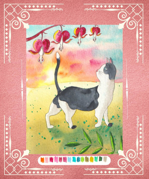 lms-maquette-couleur-chat-aquarelle-aquarelles-aquarelledebutants-aquarelleillustration-peintureaquarelle-helenevalentin-chats-ete-coeurdemarie-fleur-fleurs-couchersoleil