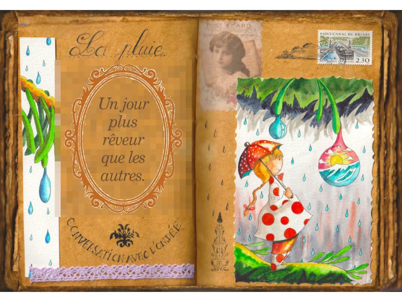Aquarelle facile pour débutants avec pluie et feuillages - Illustration d'une poupée de chiffon.