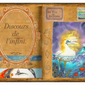Un macareux sur la page de gauche, un fou de bassan sur la page de droite. L'océan, des vagues, un coucher de soleil. Le tout dans un grimoire.