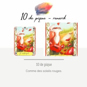 Un renard s'étonne de pétales de coquelicots qui s'envolent. Un champs de fleurs rouges.
