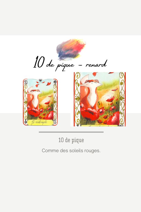Un renard s'étonne de pétales de coquelicots qui s'envolent. Un champs de fleurs rouges.