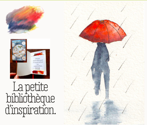 Vignette silhouette parapluie pluie aquarelledebutants aquarelletechnique helenevalentin