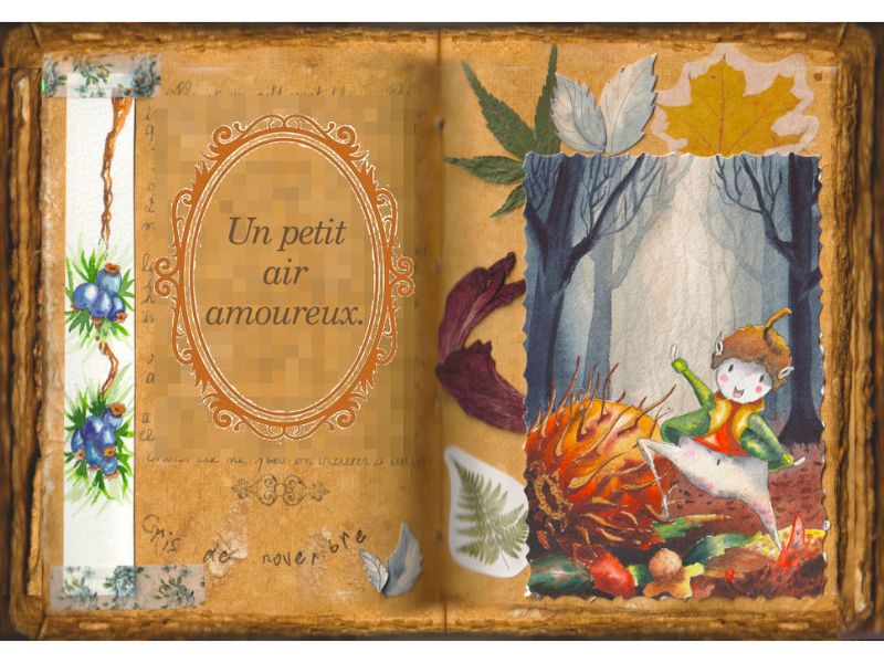 Un esprit de la forêt danse sous les arbres dans la brume. Aqualle dans un grimoire.