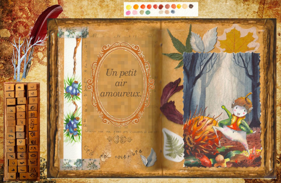 Un esprit de la forêt danse sous les arbres dans la brume. Aqualle dans un grimoire.