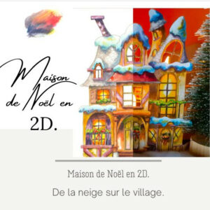 Maison de Noël en 2D, illustrée à l'aquarelle.