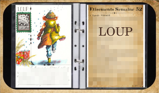 Un enfant qui court dans la neige. Vu de dos. Vêtements colorés. Aquarelle dans un classeur.