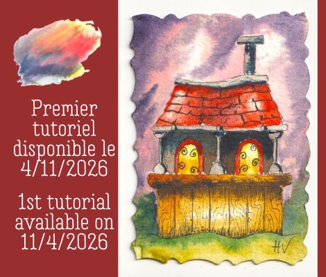 Aquarelle scrapbooking maisons imaginaires tutoriels helenevalentin dessins livres apprendre gratuit free english drawings tutorials houses watercolor